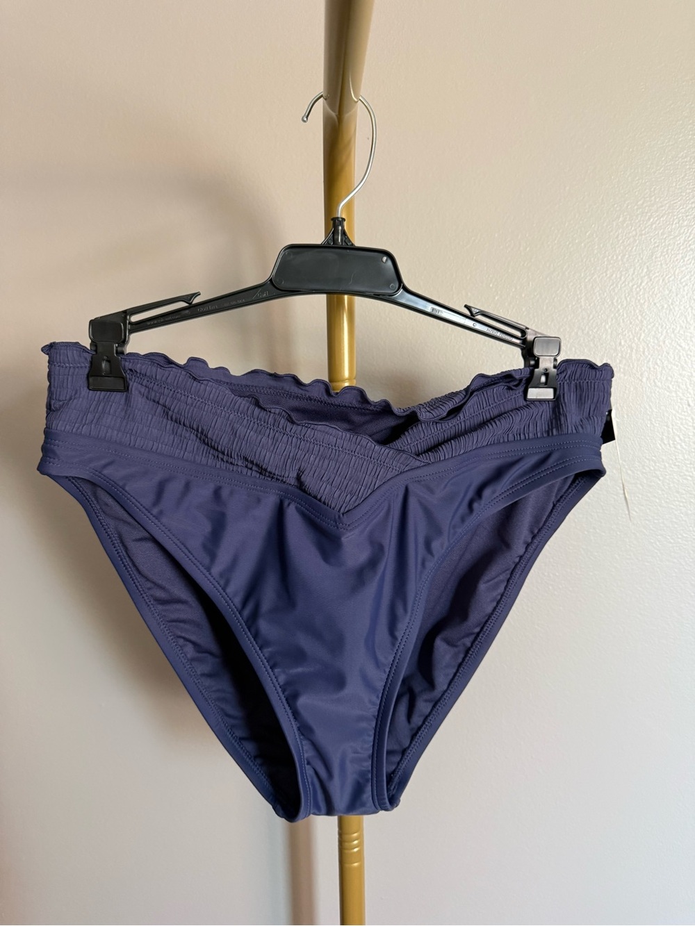 NWT Bar III Heatwave Solids Shirred Bikini Bottom – Medium (Near Nautical Blue)